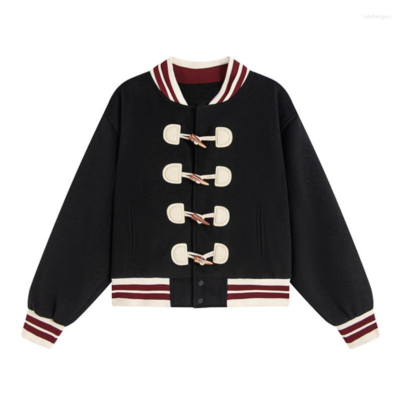 

Women's Jackets Baseball Jacket Women's Korean Fashion Horn Button Design Academic Style Autumn Winter Plush Small Crowd Embroidery, Picture color