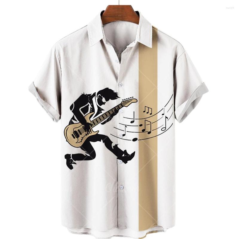 

Men's Casual Shirts 2023 Summer Men's Guitar Record Series 3D Digital Print Polo Collar Short Sleeve Shirt Fashion Trend