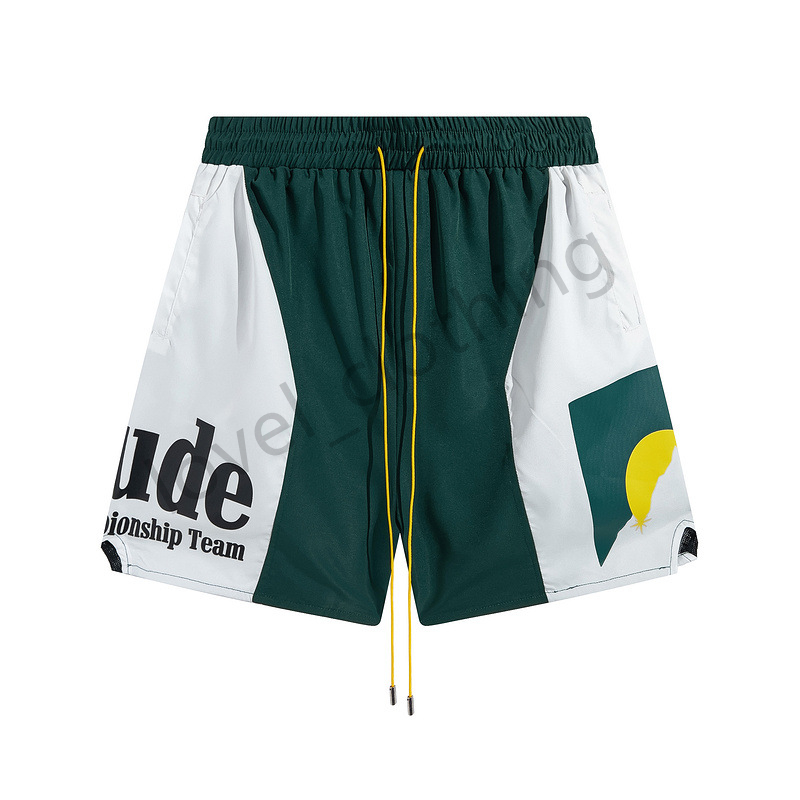 

Designers Mens Rhude Shorts knee Summer Loose Fitness Sports beach Streetwears Fashion Pants Contrast color stitching Luxury Clothing Size S