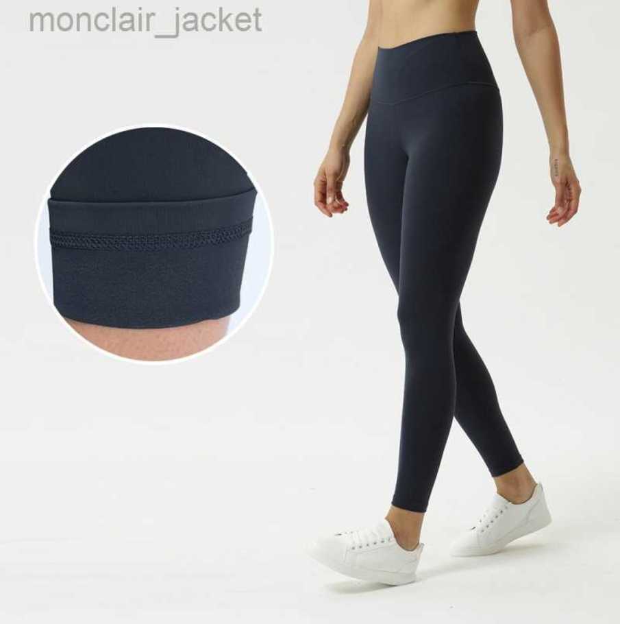 

Desginer Alos Yoga Leggings Autumn and Winter Plush Pants High Elastic Nude Women' High Waist and Hip Lifting Fitness Pants for External Wear with Leggings, Navy blue