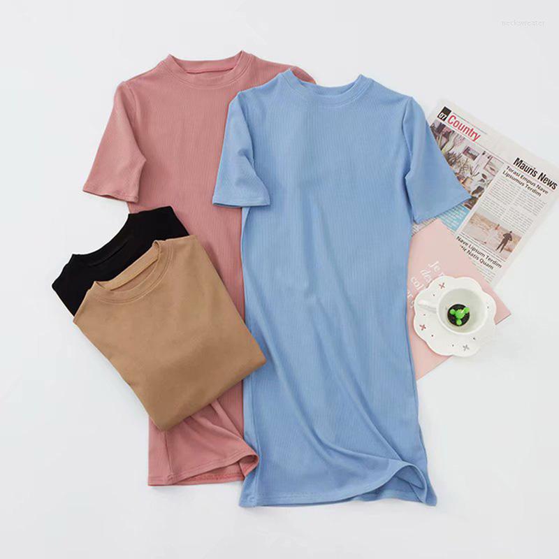 

Casual Dresses 2023 Summer Women' Pure Color Slim T Shirt Buttock Round Collar Short Sleeve Dress Women, Black