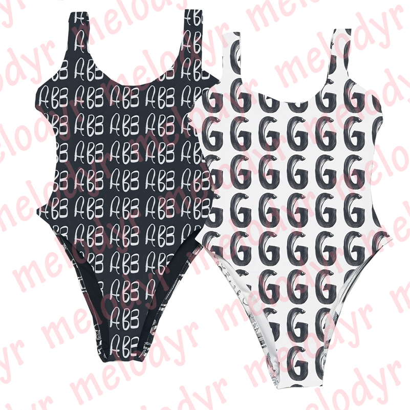 

Women Swimming Swimwear Letter Print One Piece Bikinis with Pad Summer Holiday Swimsuit, Black