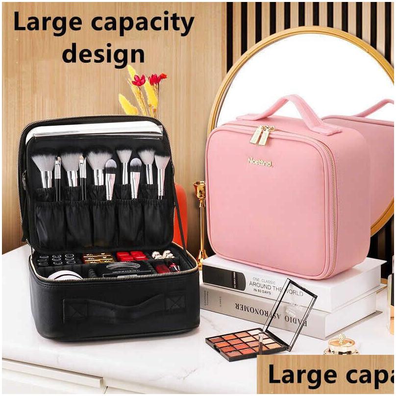 cosmetic organizer storage bags smart led makeup bag with mirror lights large capacity professional case for women travel organizers beauty kit