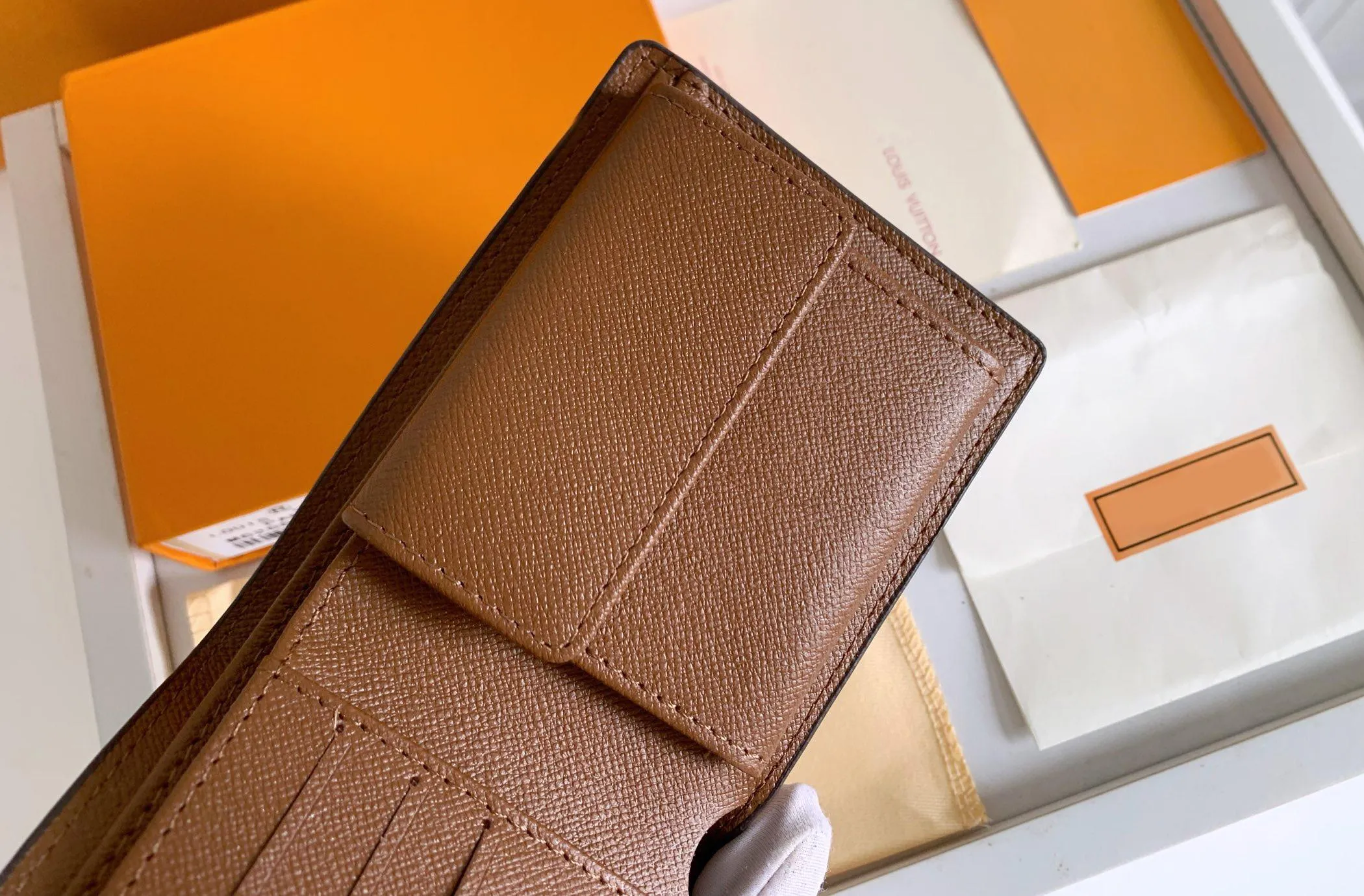 

624s assics designer Multiple wallet purse men women short credit card holder money clutch bag with box M62664, 1 brown flowers