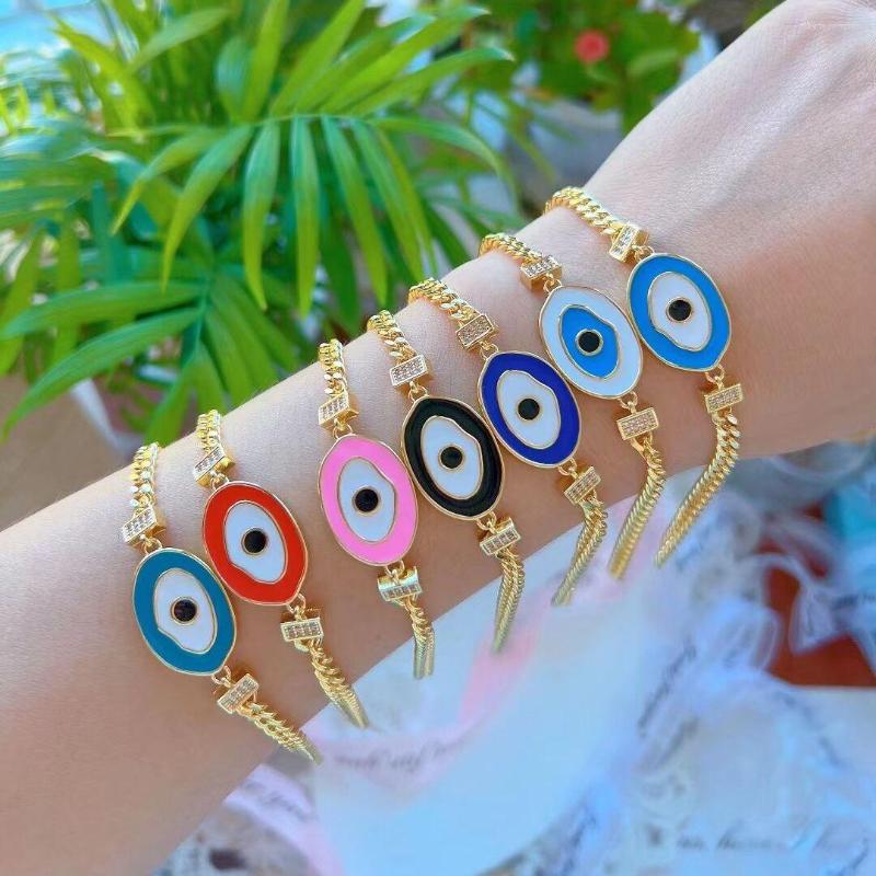 

Charm Bracelets 5Pcs 2023 Latest Design Fashion Gold Plated Mixed Colors Enamel Adjustable Turkish Eyes Bracelet Chunky Chain Link