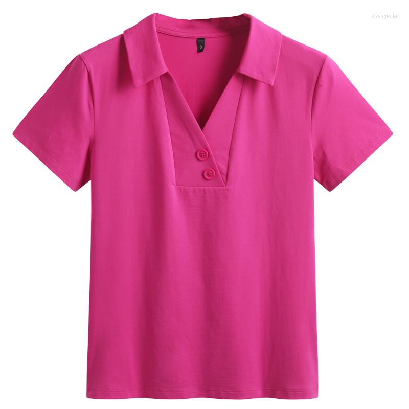 

Women's T Shirts 2023 Summer Short Sleeve Women's T-shirt V-shaped Turndown Collar Cotton Button Comfortable Solid Color Top, Black