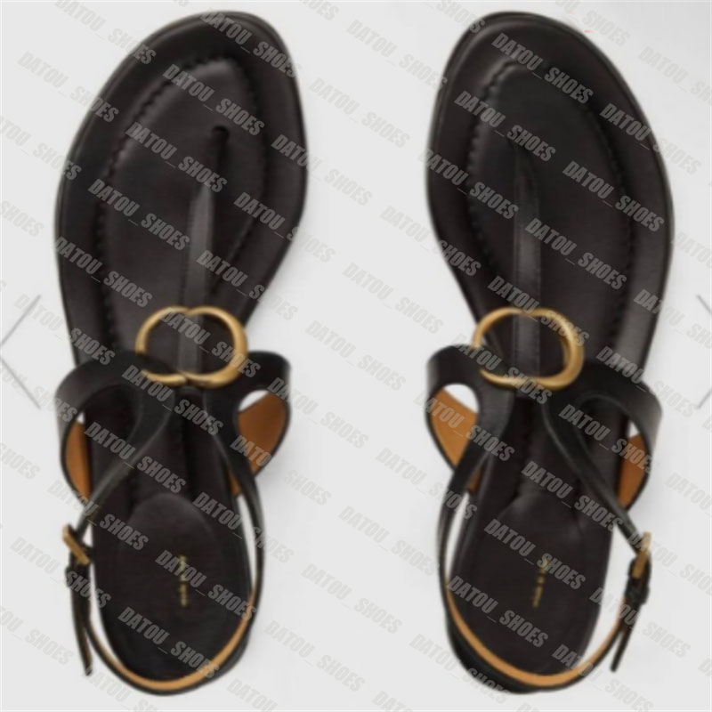 

Flat Heel Women Sandal Designer Gladiator Leather Flip Flops Ladies Casual G Slippers Gold Buckle Thong Sandals Summer Outdoor Slides 35-43, Black