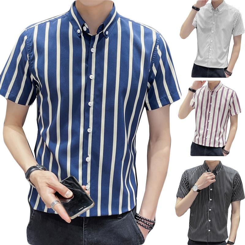 

Men's Casual Shirts Men's Summer Striped Shirt Short-sleeved Thin Slim Fit All-match Business, Red