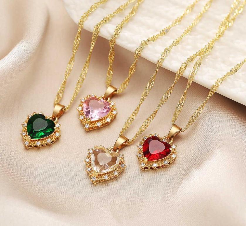 

Womens pendant necklaces golded silver wedding heartshaped artificial Crystal zircon necklace single layer heartshaped chain7658729