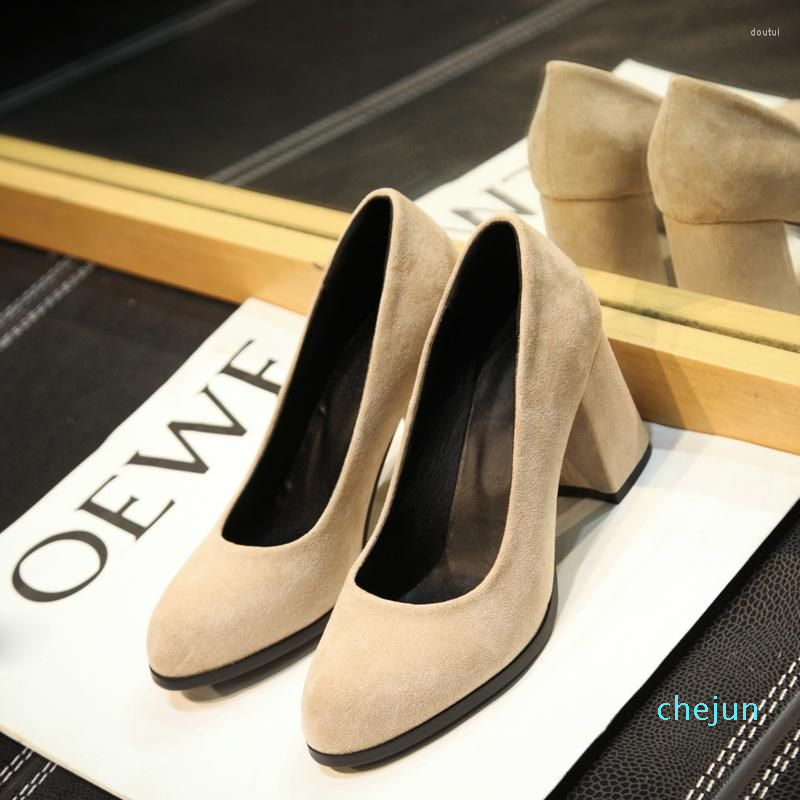 

Women Pumps Flock Concise Thick High Heels Ladies Sexy Office Pointed, Black