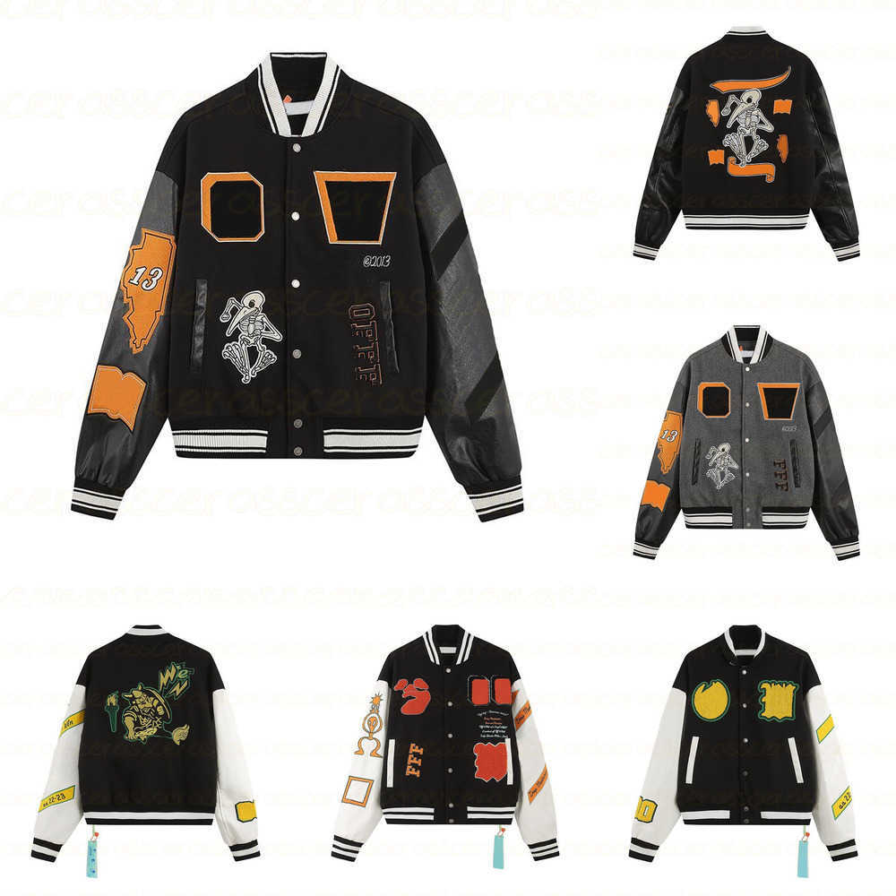

Baseball Fashion Designer Decal offs Skull Jacket Wool tweed Splicing Leather Sleeve Coats Embroidery Womens Hip Hop Style Winter Jackets S-XL 3NES, #04