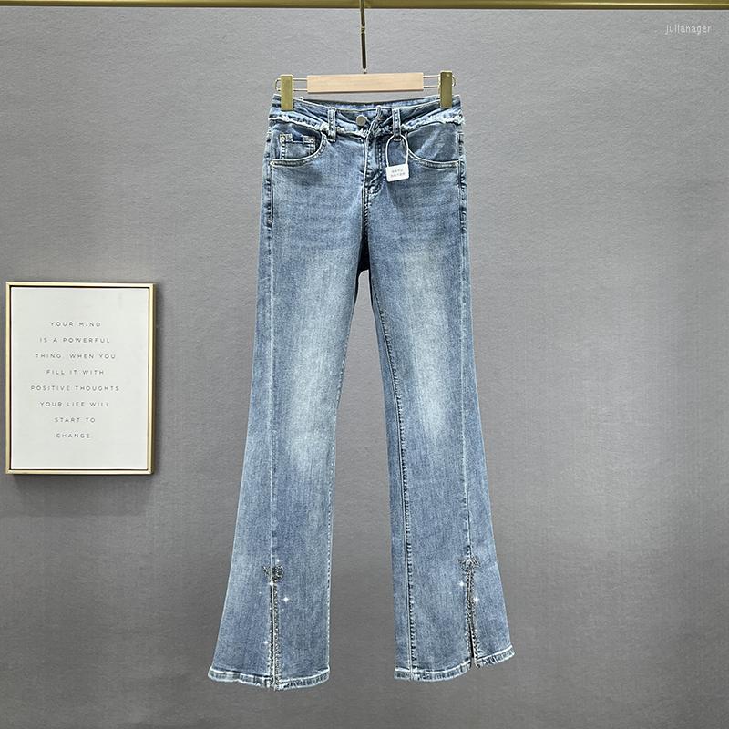 

Women's Jeans Split Denim Bootcut Trousers Women's Fashion Spring 2023 Elastic High Waist Skinny Blue Jean Girls Rhinestone Pants, Denim blue