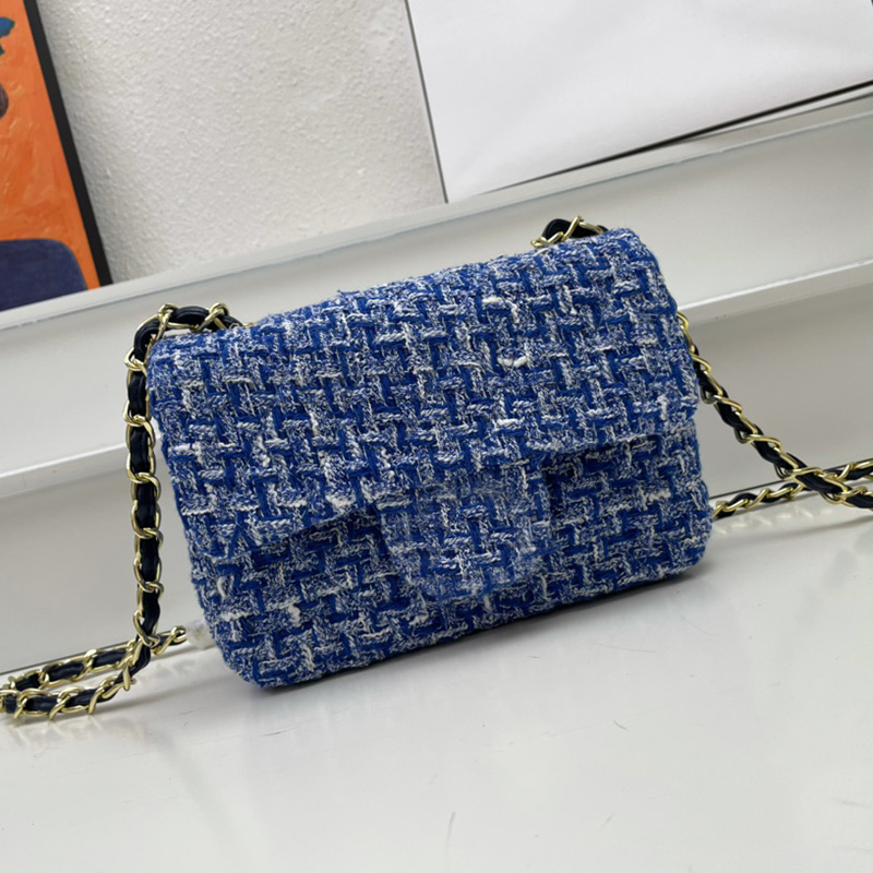 

23Ss Womens Tweed Calssic Mini Flap Sqaure Bags Gold Metal Hardware Matelasse Chain Crossbody Shoulder Handbags Outdoor Fashion Trend Purse 18CM 5 Colors, Box