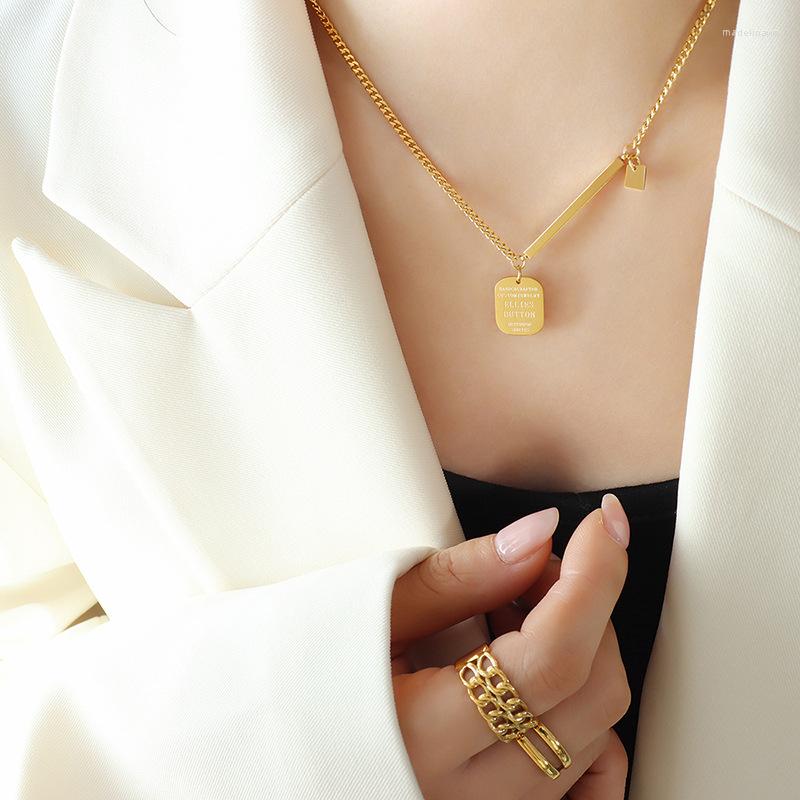 

Chains Couple's Day Gift Clavicle Chain Women's Korean Ins Style Fashion All-Match Lettering Square Plate Geometric Necklace Girl A