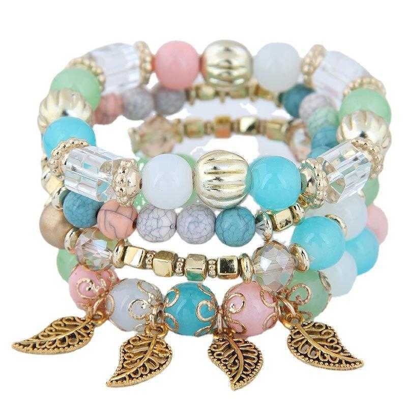 

Fashion Multi Layer Strand Leaf Glass Beaded Bracelet 4 Piece Set 0527
