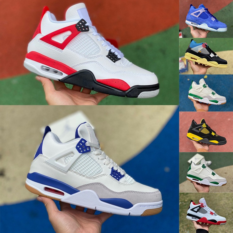 

With Box 4 Basketball Shoes Men Women 4s Black Cat Pine Green Military Black Red Yellow Thunder Midnight Navy Bred Mens Trainers Sports Sneakers, 01