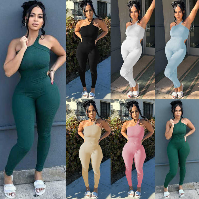 

Designer Causal Women Jumpsuits Sexy Bodysuits Tight-fitting One Shoulder Sling Sports Fitness Rompers, White