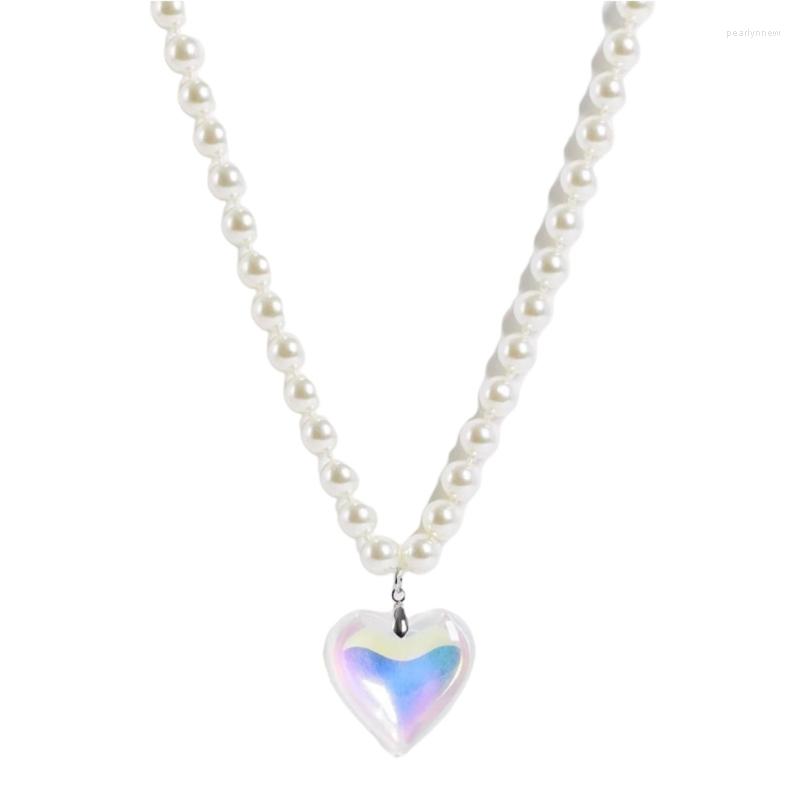 

Chains Pearl Necklace For Women Chain Choker Resin Love Heart Pendant Necklaces Girls Jewelry Gifts