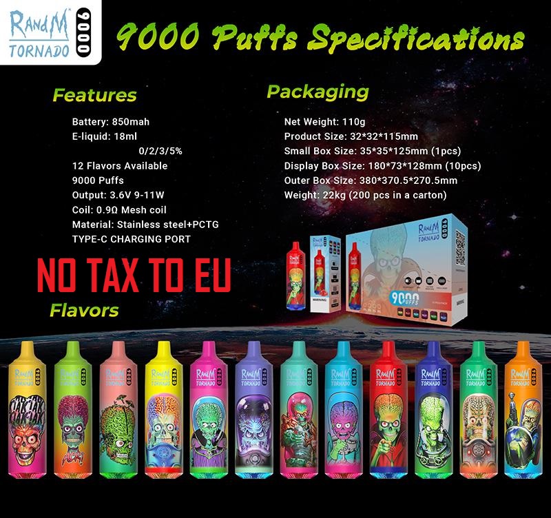 

Original RandM Tornado 9000 Puffs Disposable E-cigarettes Features 18ml 9K Vape 0/2/3/5% Rechargeable 850mAh Integrated Battery Associated 43 Flavors Available