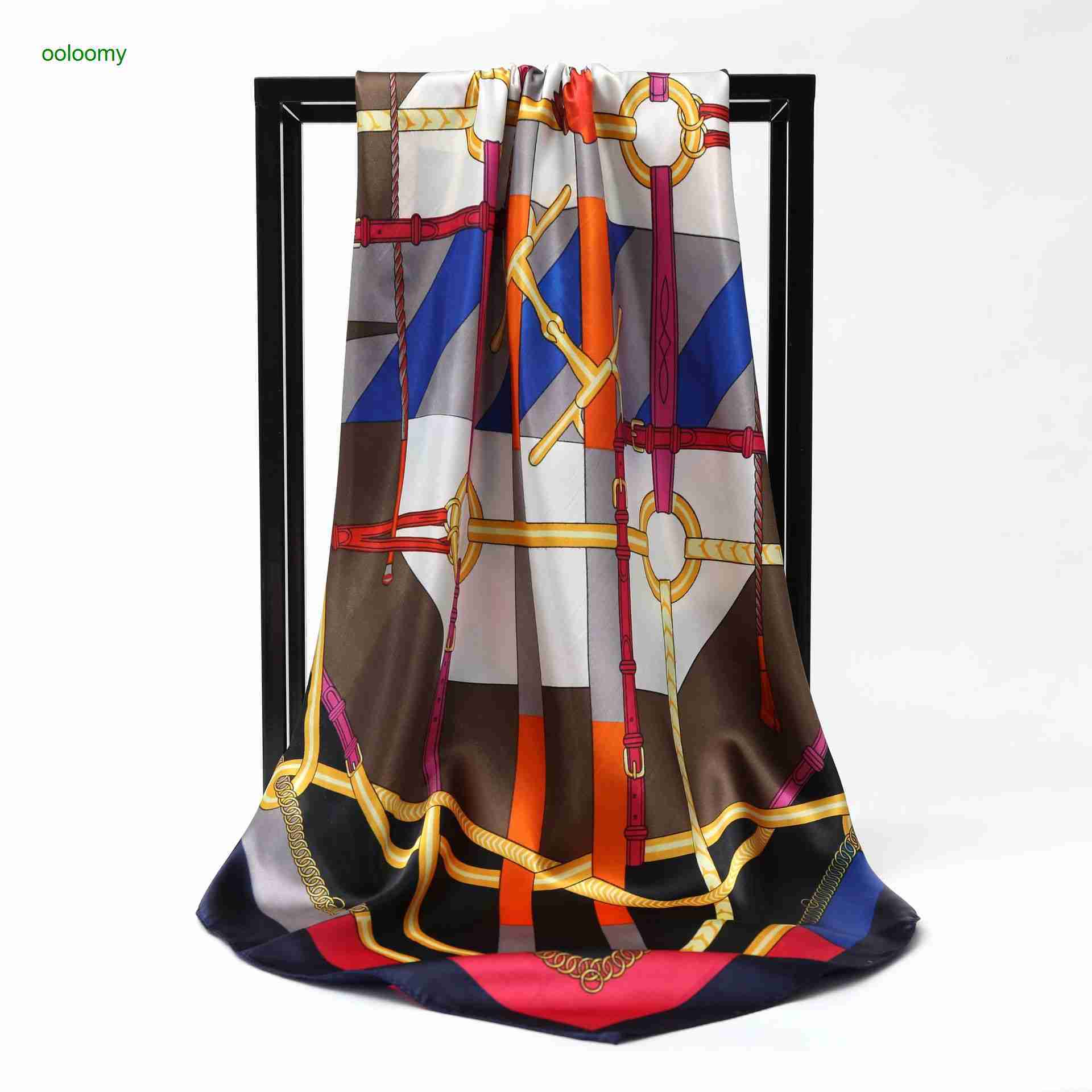

Hemres Designer Scarves Autumn and Winter New Simulated Silk Printing 90cm Square Fashion Light Luxury Versatile Headband Scarf for Women
