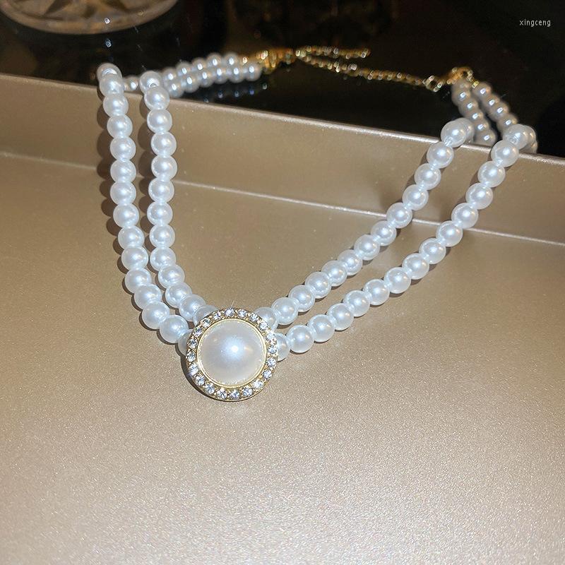 

Chains Imitation Pearls Double Layer Necklace Luxury Vintage In Trend Jewelry Fashion Woman's Choker Party