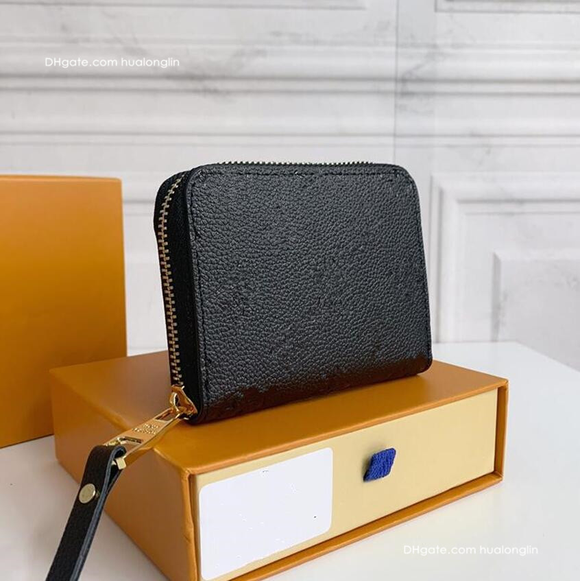 

Woman Designer Wallets Short wallet women purse lady original box embossed patterns flower leather card holder fashion, 60067 black