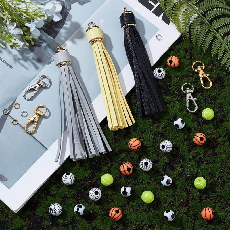 

Keychains Sport Themed DIY Keychain Materials Set Keys Chain Accessories Bead Making Kits Hand Tool