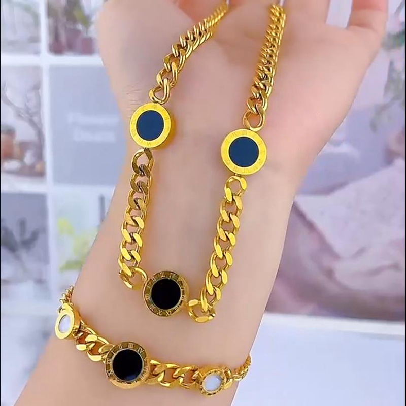 No Fading Stainless Steel Pendant Necklace Round Roman Numerals Charm Bracelet Jewelry-image-864425866