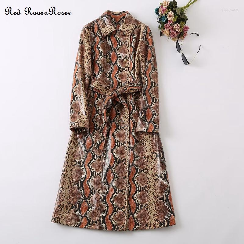 

Women' Jackets Red RoosaRosee Snake Skin Print Long Sleeve Double Breasted Belt Fasten Outwear Overcoat 2023 Autumn Winter Tops Women, Color
