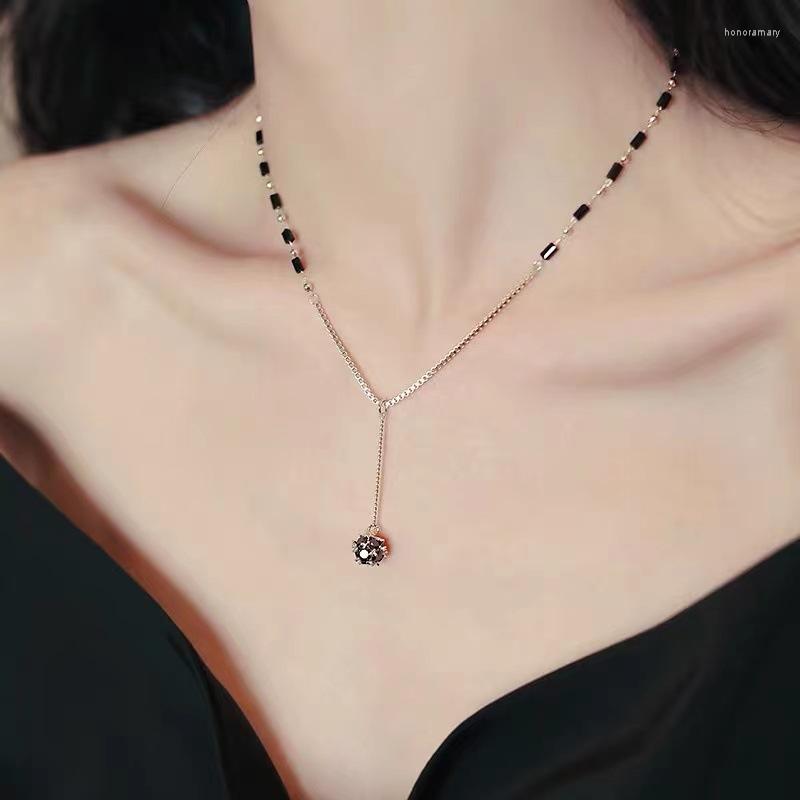 

Chains Luxury Black Crystal Round Balls Pendant For Women Girls Sexy Beads Chain Chokers Neckalce Lariat Y Long Fashion Jewelry