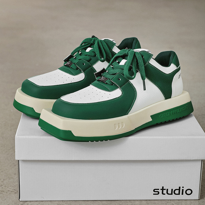 

Men Women Split Leather Sneakers Couples Casual Asymmetric Shoes Male Platform Lace Up Sport Shoes Fashion Trainers Size 36-44, Gray