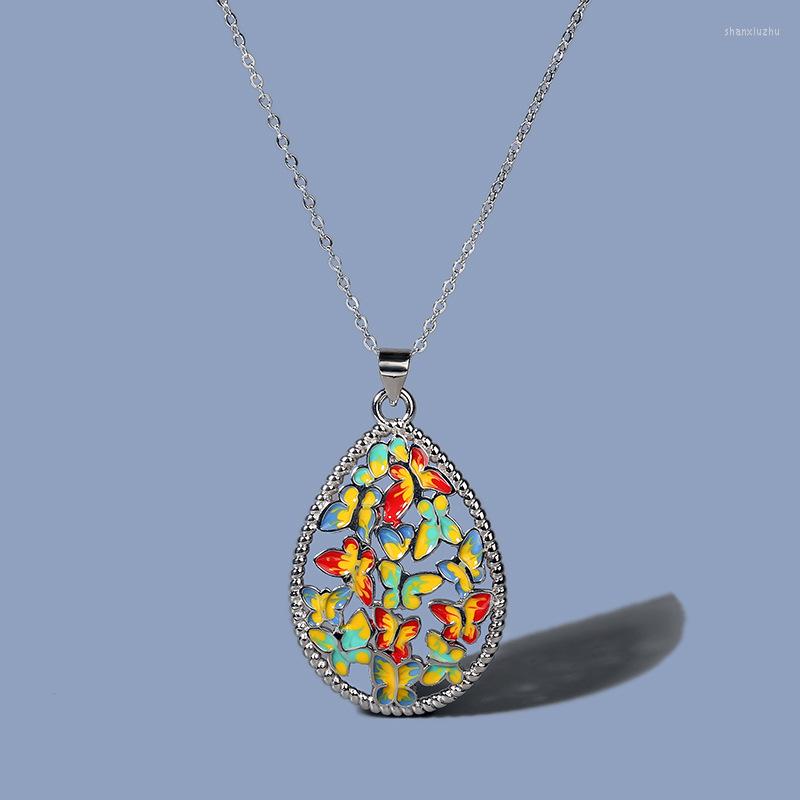 

Chains TIOWIOS 2023 Bohemian National Style Butterfly Enamel Necklace Colorful Glue Drop Pendant Collar Bone Jewelry Gift For Women