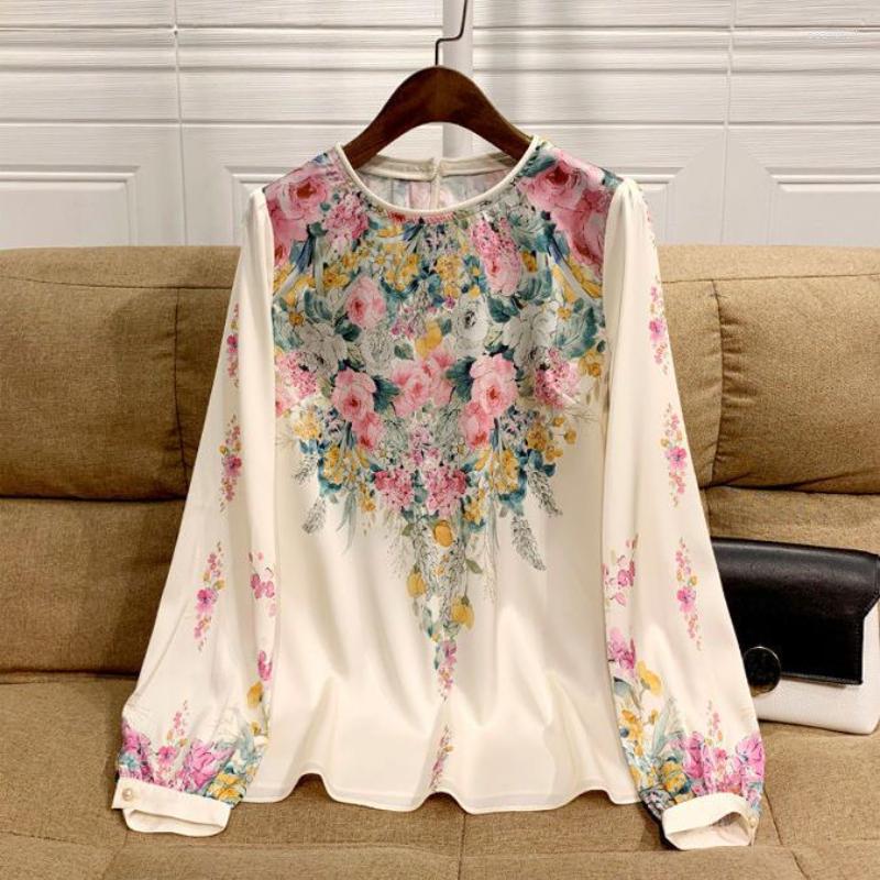 

Women's Blouses Floral Elegant Women's Long Sleeve Top Chiffon Tee Shirts Designer High Quality Ladies Tops Casual, Picture shown