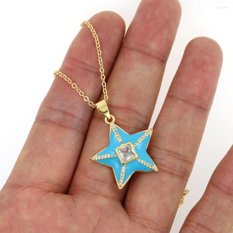

Chains 2023 Shiny CZ Five-pointed Star Zirconia Pendant Color Enamel Dripping Oil Necklace Trendy Friendship Jewelry Christmas Gifts