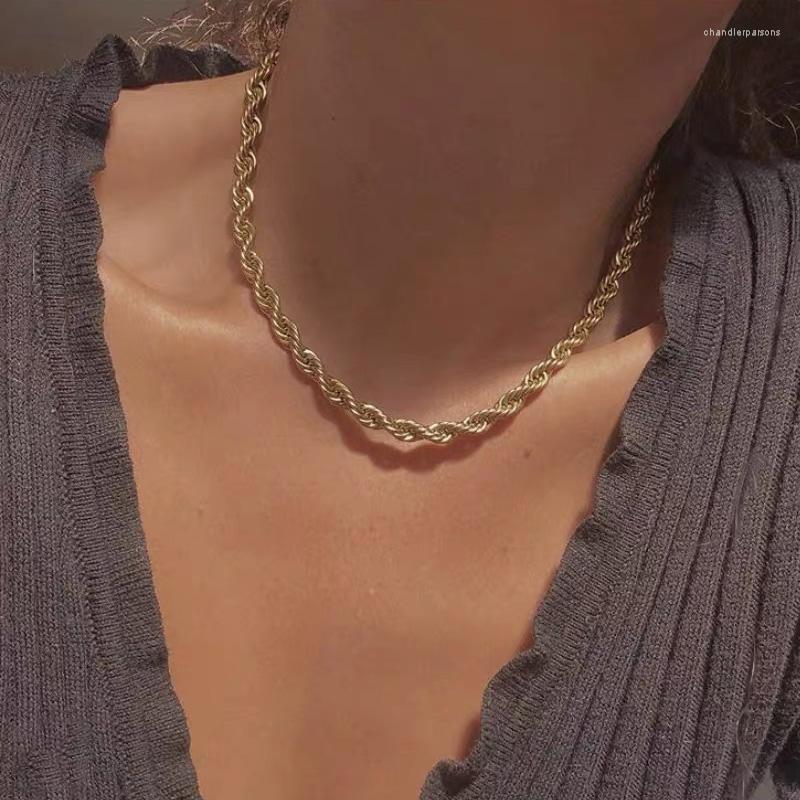 

Chains 4MM Gold Silver Color Twist Rope Chain Necklace For Women Men Simple Metal Long Fashion Statement Jewelry Gift