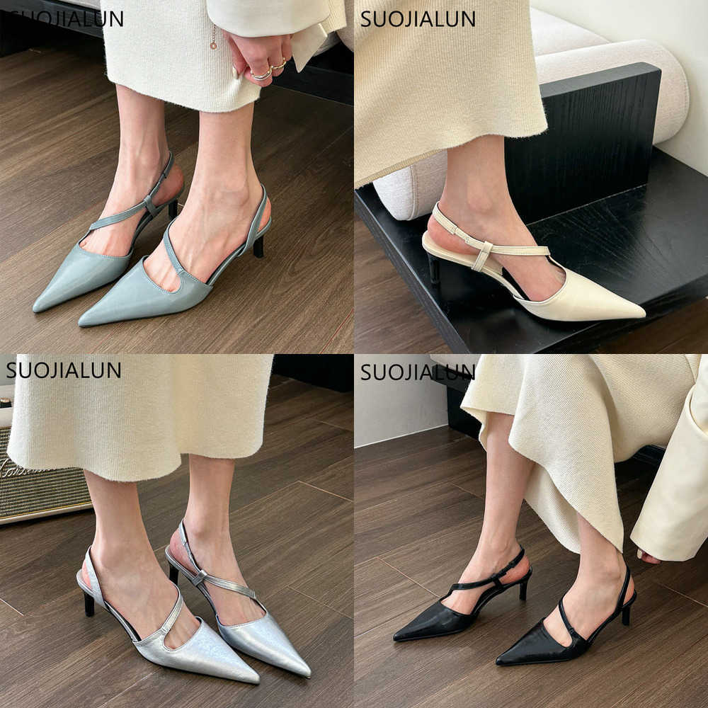 

Sandals New Brand Women Sandal Fashion Pointed Toe Slip on Ladies Elegant Slingback Shoes Thin High Heel Dress Pumps Shoe 230316, Black