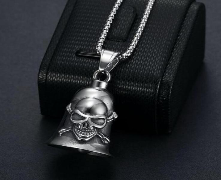 

Hip Hop Rock Stainless Steel Skull Bell Pendants Necklace for Men Punk Jewelry Never Fade Gift7179028