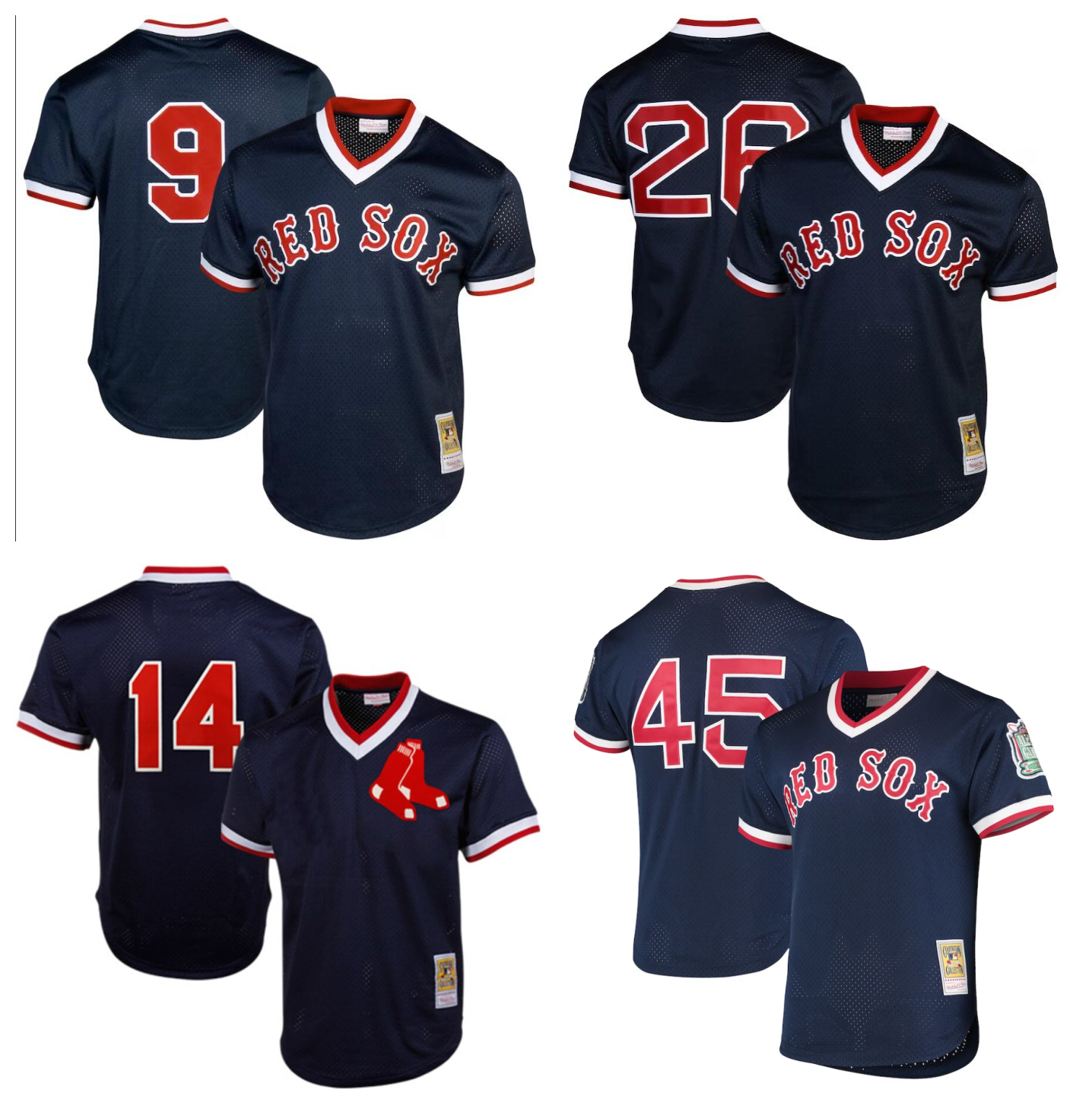 

Red Sox Mitchell Ness Baseball Jersey Boston Ted Williams Jim Rice Wade Boggs Pedro Martinez Cooperstown Mesh Batting Practice Jersey Red Blue Custom Size S-4XL, As pic