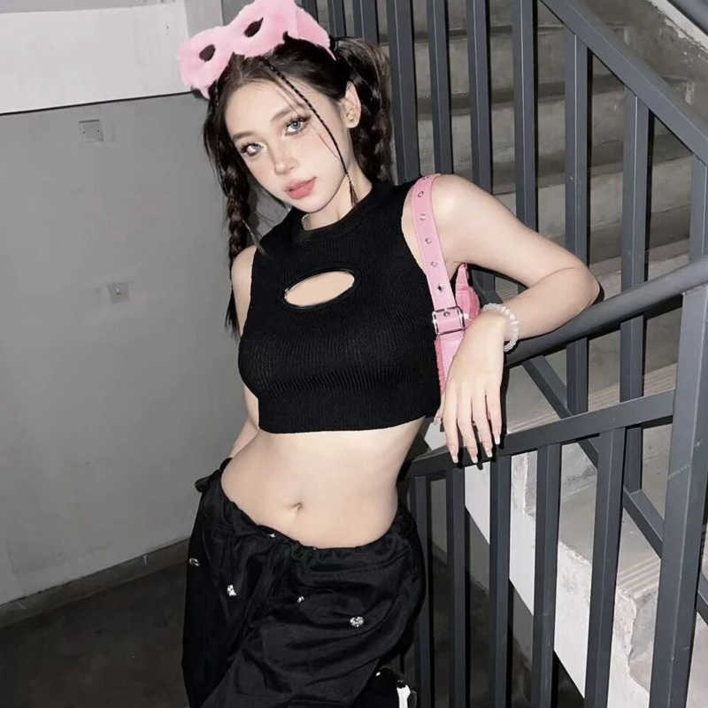 

Summer Sexy vest womens sleeveless hollow top Designer vests Fashion Spicy Girls Knitted Tank Top Slim Short tshirt, Silver