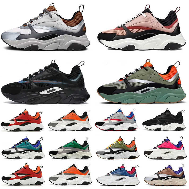

b22 men women designer shoes casual Plate-forme sneakers trainers scarpe luxury shoe sports b22 sneaker Reflective Calfskin Patchwork oblique, Orange olive olive black