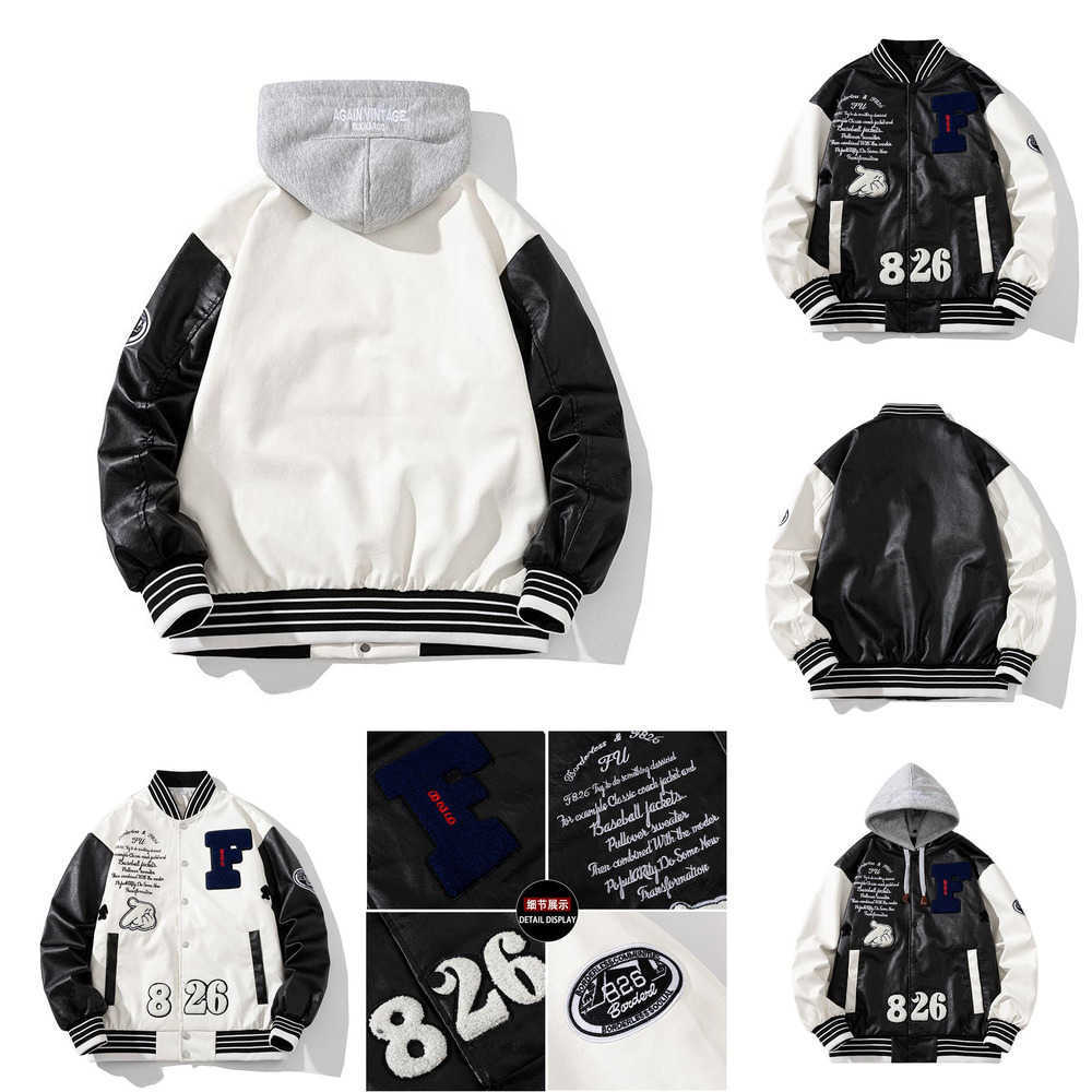 

Women Men's Jackets Varsity Jacket Men Patchwork Streetwear Baseball Hip Hop Letter Pu Leather Couple Clothes Korean High Street BVST, Black down hat thick