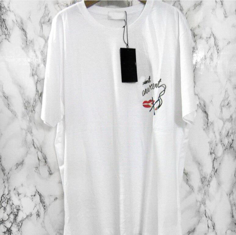 

France Paris Blazing Red Lips Smoking Printed Tee Luxury Fashion High Street Men Women Couple Casual T-shirts Summer Spring Cotton SL Tshirt, 02