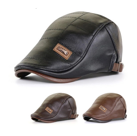 

Berets Top Level Leather sboy Cap Men Gorras Planas Duckbill Visor Hat Winter Autumn Warm Flat Caps Vintage Man Boinas Gatsby Hats 230509, Black