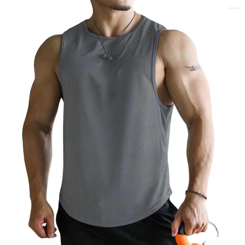 

Men's Tank Tops Fashion Bodybuilding Vest Breathable Summer Top Elastic Men Loose Solid Color Fitness Sweat Absorbing, Black