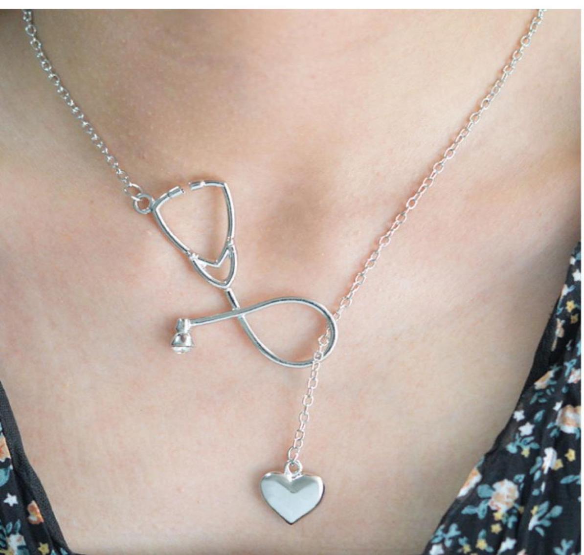 

I Love You Heart Stethoscope Necklace Medical Jewelry Alloy Pendant Necklace for Nurse Doctor Gift Whole Silver Gold Black 3 C8278998