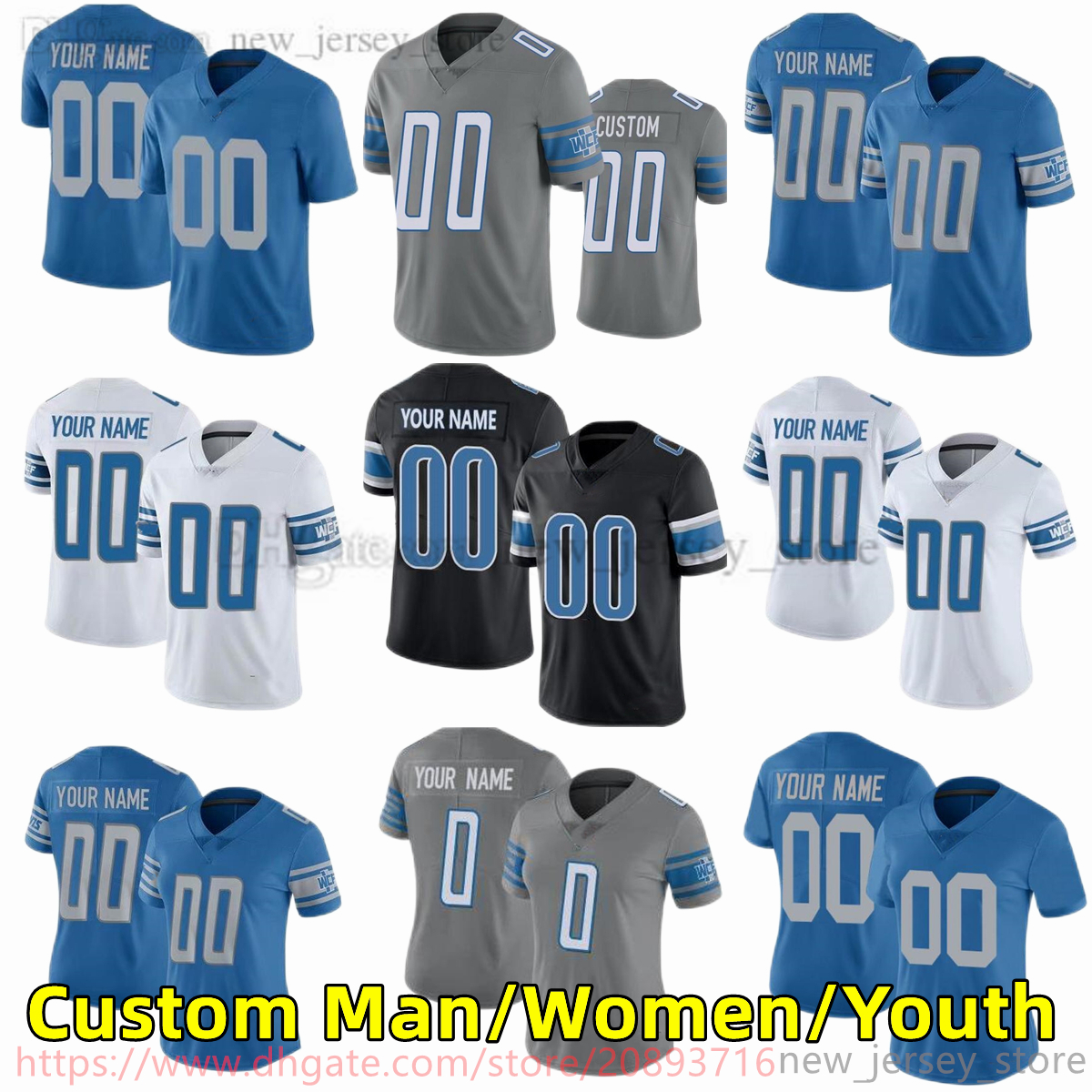 

Custom S-6XL NCAA Football Jersey Stitched 1 JamesonWilliams 20 BarrySanders 97 AidanHutchinson 16 JaredGoff 32 DAndreSwift 58 PeneiSewell 40 JarradDavis Jerseys, Women only s-xxl