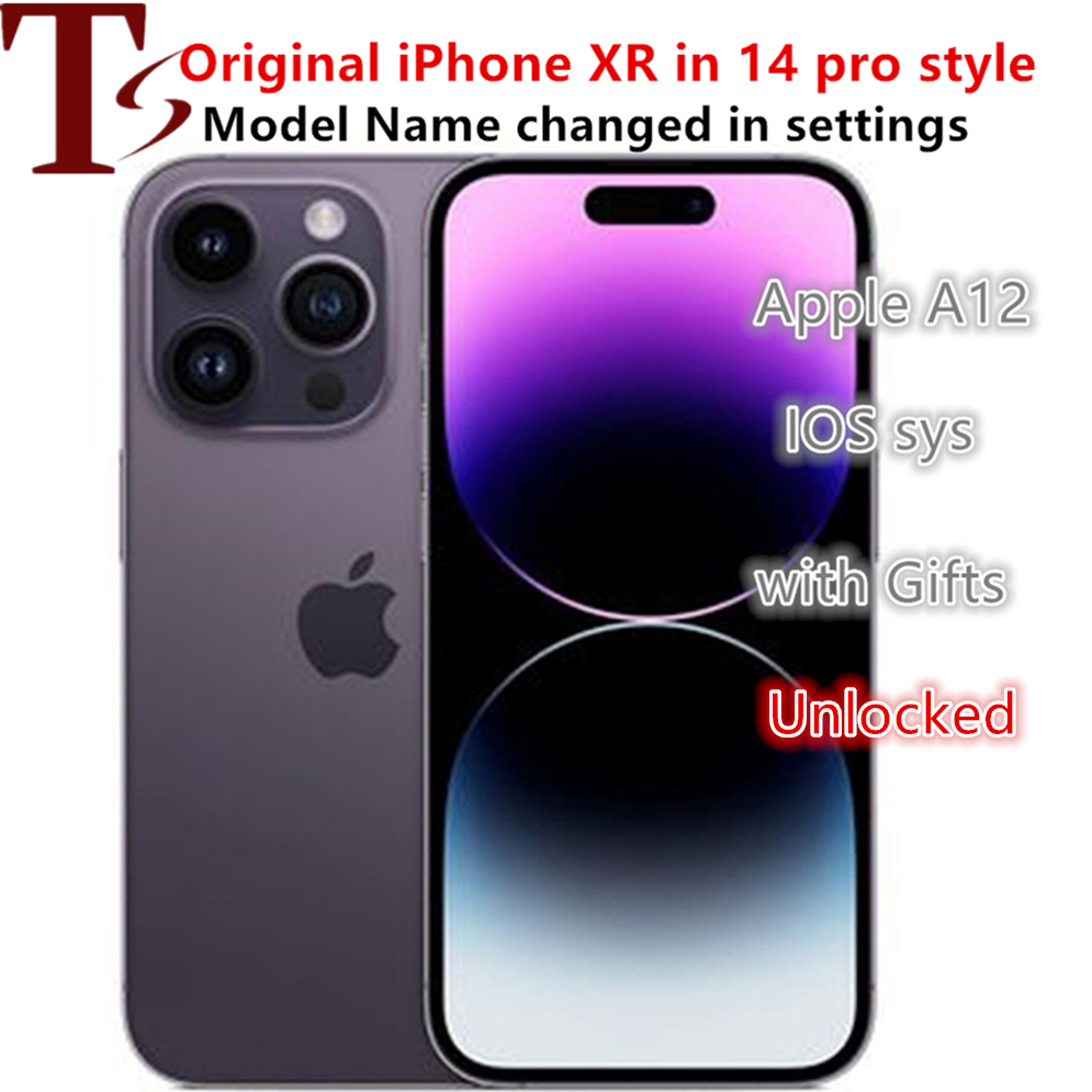 

Genuine Apple iphone XR in iphone 14 pro style phone 4G LTE Unlocked coming with 14pro box sealed 3G RAM 256GB ROM OLED smartphone with battery 100% life, White