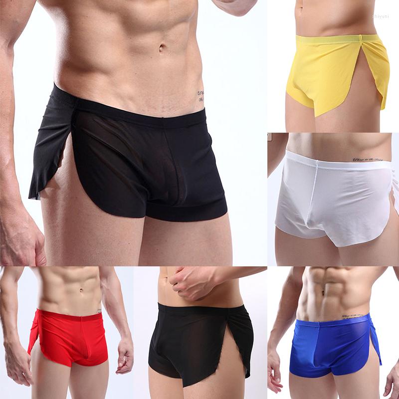 

Men's Sleepwear Low Sleep Ultra-thin Split Shorts Mens Sides Waist Briefs Bottom Men Sleeping Casual Homewear Male Boxer Pajama Sexy, 03