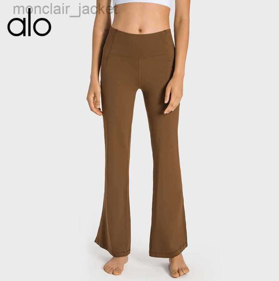 

Desginer Alos Yoga Leggings Original High Waist Hip Lift Female Slimming Dance Training Fitness Outdoor Legging Long Flare Pants Running, Tan