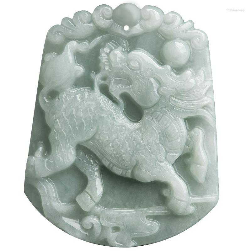 

Pendant Necklaces Natural Jadeite Myanmar Certified Jade Qilin With Rope Chain Fengshui Charms Necklace Men Women Lucky Amulet Gifts